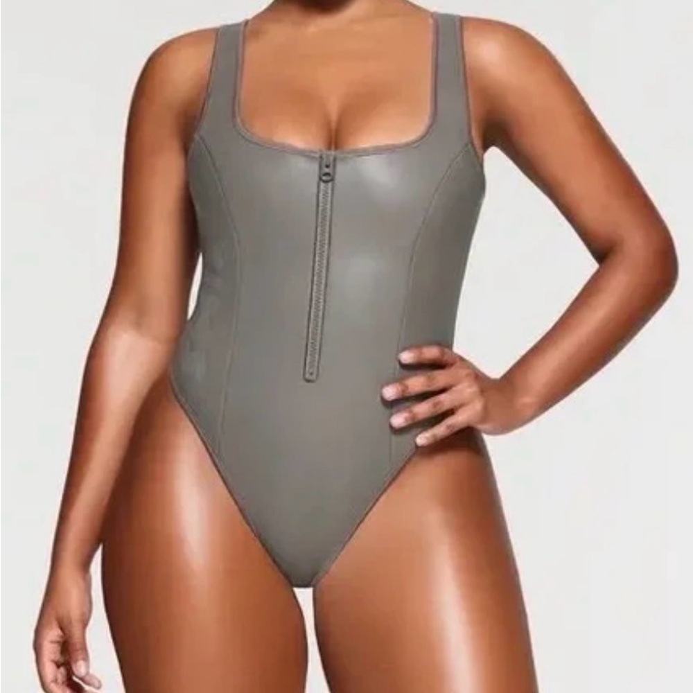 SKIMS Charcoal Zipper One-Piece Swimsuit